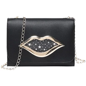 

Red Lip Sequins One Shoulder Small Square Bag Chain Messenger Bag 2019 Summer Sweet Lady New Female Bag
