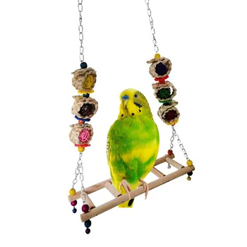

Big Chicken Ladder Swing Parakeet Parrot Hanging Wood Perches Stand Chewing Toy with Bells for Large Bird Hens Macaw Playing