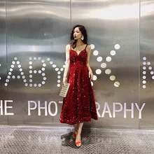 AE553 Формальные платья женские винно-красные трапециевидные расшитое блестками длинное вечернее платье сексуальные вечерние платья с v-образным вырезом