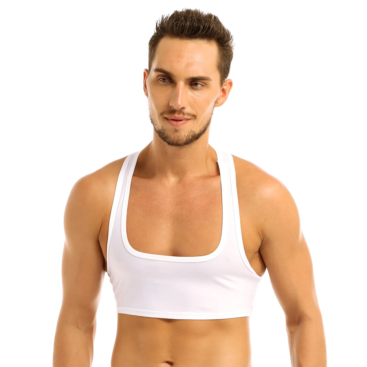 Мужские костюмы без рукавов, Y Back Muscle Half Summer, майка, майка, Клубная одежда, вечерние, сценические, укороченные топы