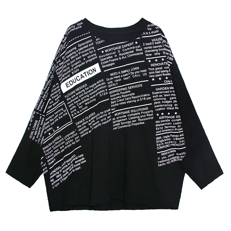 [EAM] Women black letter printed big size T-shirt New Round Neck Long batwing  Sleeve Fashion Tide  Spring Autumn 2020 1DA105