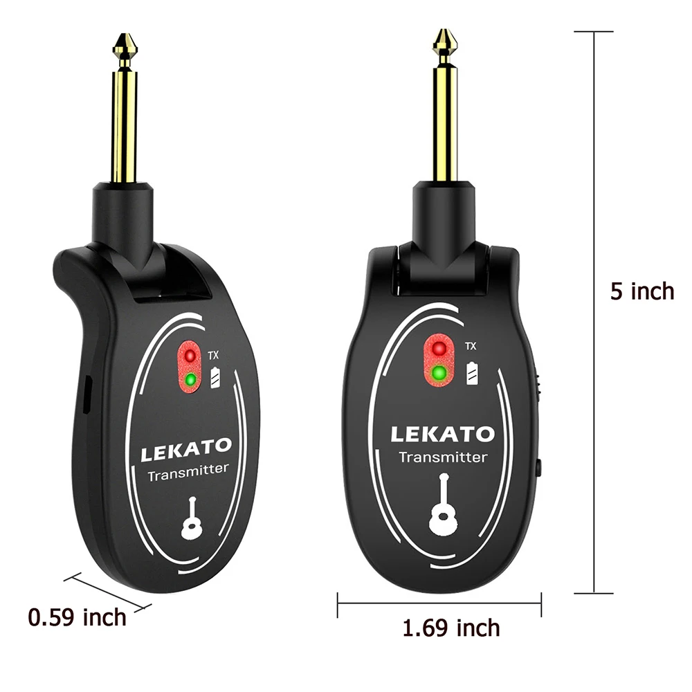 LEKATO L6 UHF Wireless Guitar Bass Audio System Transmitter Receiver 50M Range 4 Channels Built-in Rechargeable