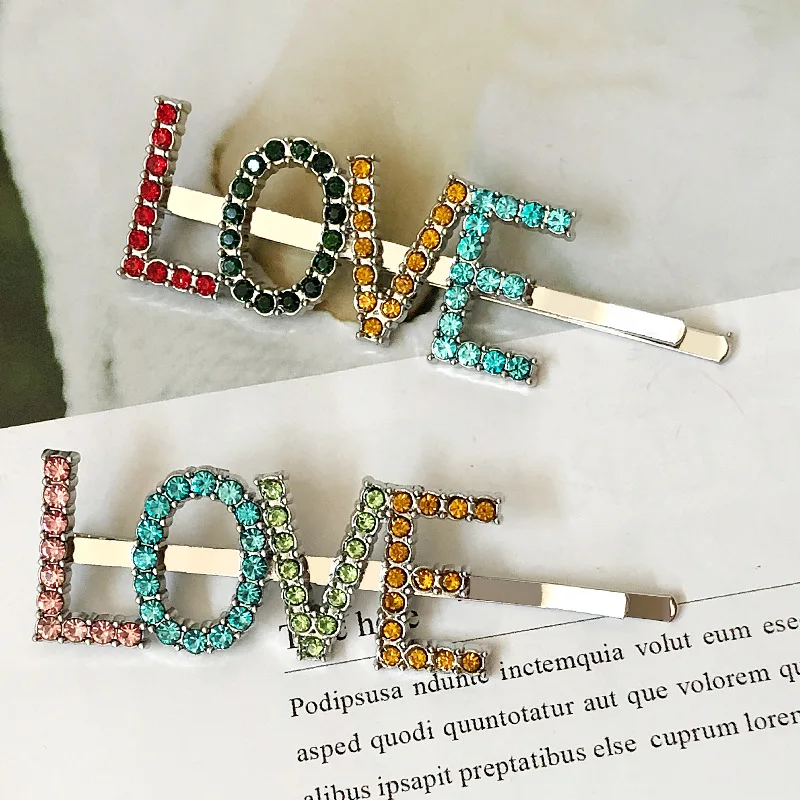 1 шт. женские цветные заколки для волос с надписью LOVE со стразами заколки для волос украшение для волос аксессуары для укладки