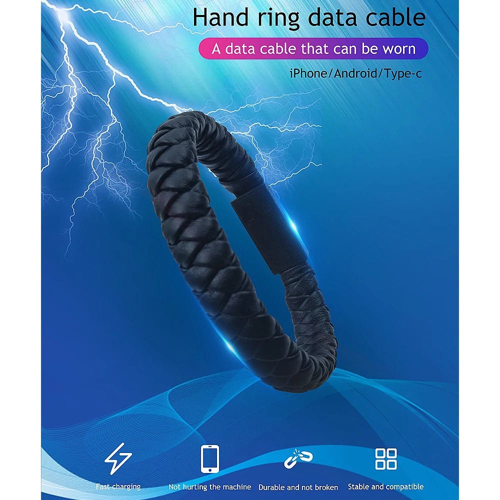 Открытый Портативный кожаный мини тип-c/8Pin/Micro USB браслет зарядное устройство данных зарядный кабель шнур синхронизации для Iphone X 8 samsung S9 S8
