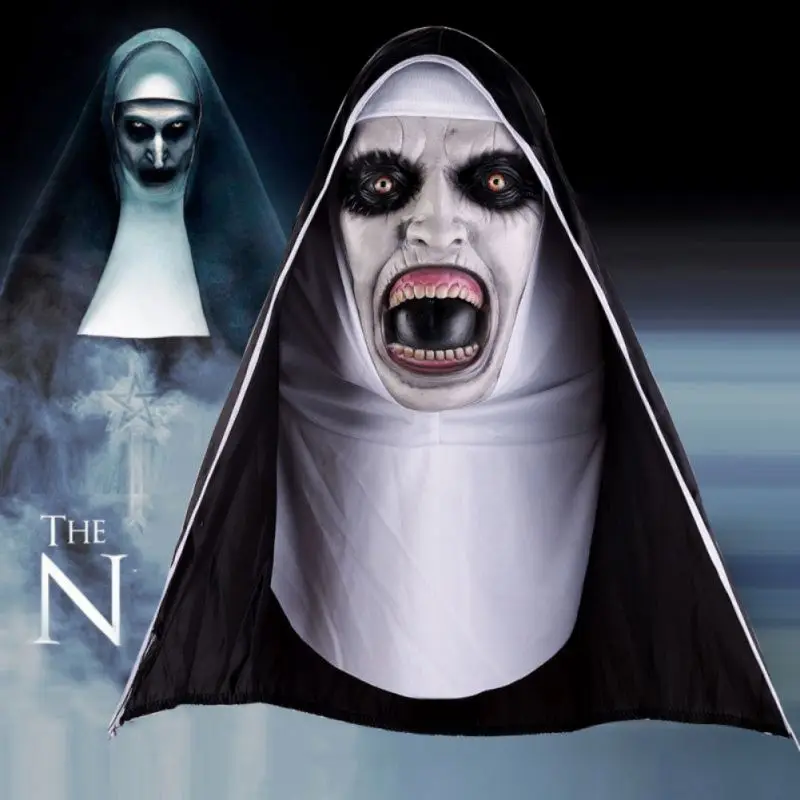 

The Nun Horror Mask Cosplay Valak Scary Latex Masks With Headscarf Full Face Helmet Halloween Party Props