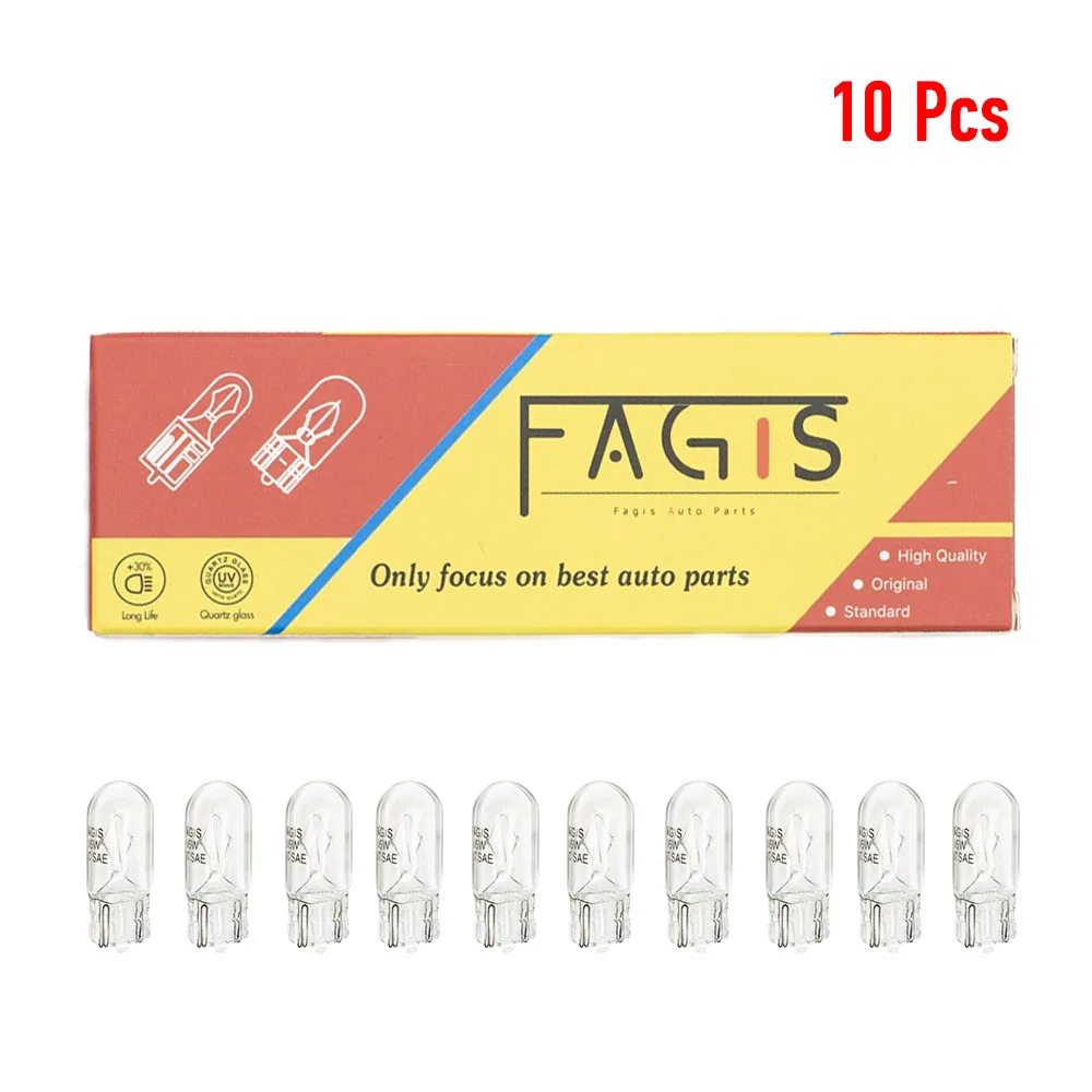 Fagis 10pcs Car T10 Halogen W5W 194 158 Wedges 12v 5w Auto Lamp Warm White Bulbs Instrument Light Reading Lights Clearance Lamp