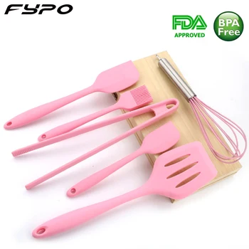 

6 PICS Set Pink Silicone Backing Tools Cookware Sets Egg Beater Spoon Clip Spatula Oil Brush kitchenware 6 Dresses kitchen Tools