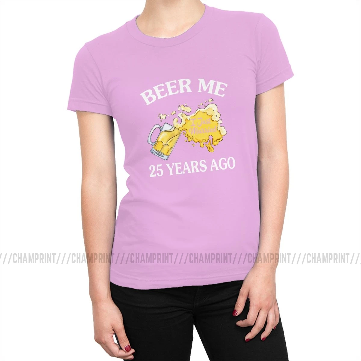 Beer Me я только что женат 25 лет назад футболка женская пара Подарок на годовщину футболка Гранж рок тройники топ Женская одежда графический - Цвет: Розовый