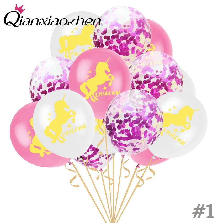 

Qianxiaozhen 15pcs Unicorn Mermaid Birthday Balloon Confetti Balloon Set Birthday Party Decorations Kids Balloon Latex Balloons