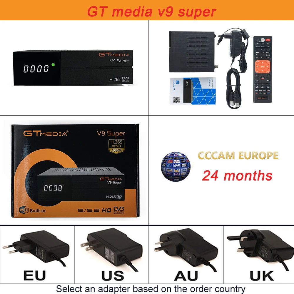 GTmedia V9 Супер цифровой ТВ спутниковый ресивер DVB-S2 H.265 DRE& Biss ключ 2 года Испания CCAM PK Freesat V7S HD V8 NOVA X96 мини - Цвет: v9 nova n wifi n 24m