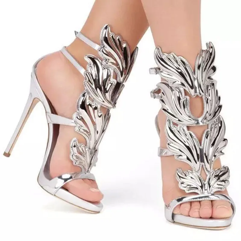 ZHENZHOU/женские Босоножки с открытым носком на очень высоком каблуке-шпильке с металлическими крыльями римские сандалии 10 см