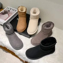 Qualidade superior das mulheres genuíno couro de vaca austrália botas de neve de pele natural botas de inverno de lã de cowskin quente botas de pele