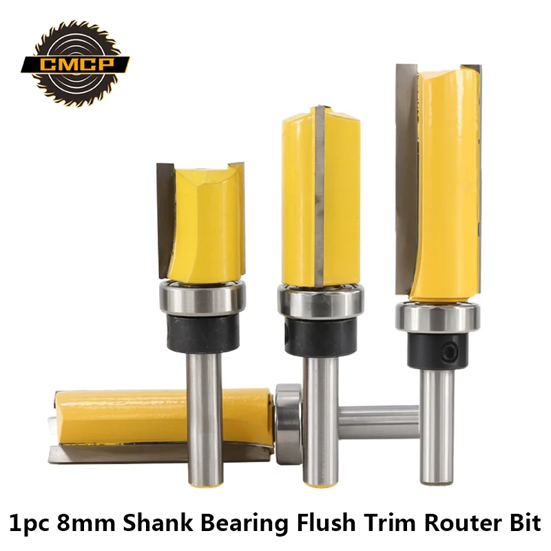  1pc 8mm Shank Bearing Flush Trim Router Bit For Wood Tungsten Carbide End Mill 20/25/38/50mm Woodwo