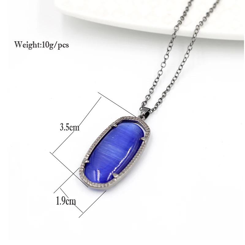 Высокое качество модные большие овальные капельки Cateye Опал Камень Серьги для женщин - Окраска металла: Black blue