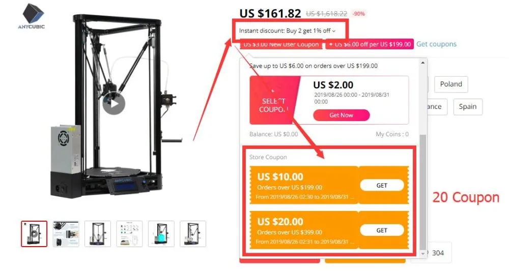 ANYCUBIC Kossel 3d принтер автоматический Выравнивающий Модуль линейный плюс версия Большая печать настольный 3D Impressora drukarka 3d комплект