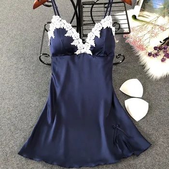 

summer ice silk thin sling private room temptation hot spring and autumn sleeping skirt with breast pad