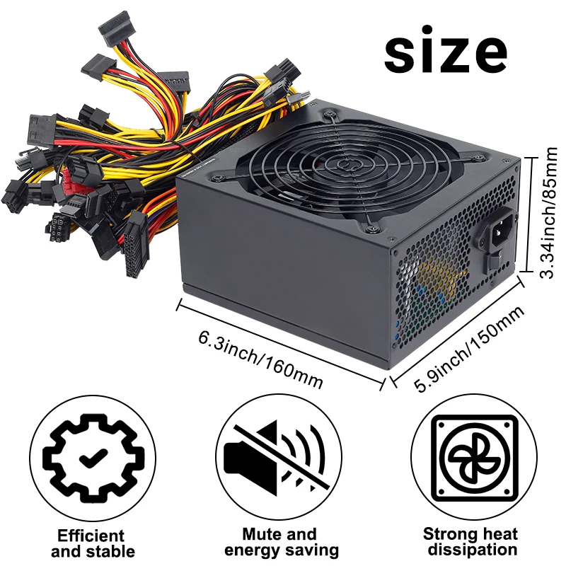 2000W 2400W 2600W 180V-260V ATX ETH Bitcoin Mining Power Supply 95% Efficiency Support 8 Display Cards GPU For BTC Bitcoin Miner optical sound cable Cables & Adapters
