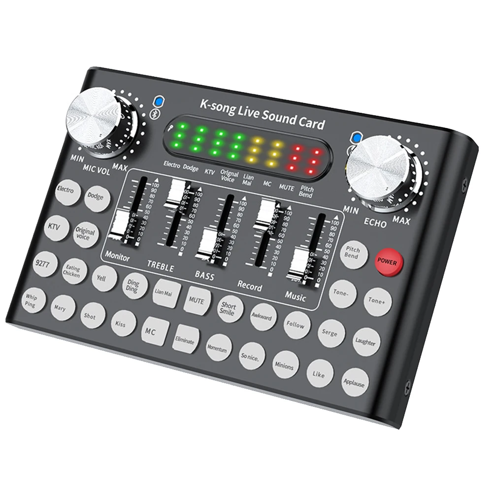 

F8 Aluminium Alloy Bluetooth Sound Card Set Broadcast Karaoke Universal Digital External Audio Mixer Live Computer Intelligent