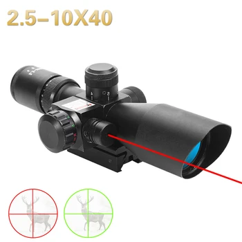 Rifle telescopic sight, 2.5-10X40, red, green, thousand points, hunting Rifle, red dot laser illuminated tactical Rifle sight new 3 9x42eg hunting rifle scope red green dot illuminated telescopic sight riflescope w tactical red laser scope sight