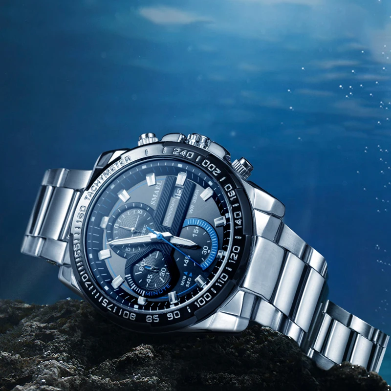 SMAEL мужские часы Топ бренд класса люкс кварцевые часы мужские часы из нержавеющей стали с ремешком синие спортивные наручные часы Мужские часы 9089
