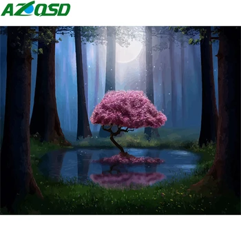 

AZQSD Painting By Number Kits Tree DIY Unframe Drawing On Canvas Handmade Gift Coloring By Numbers Landscape Home Decoration