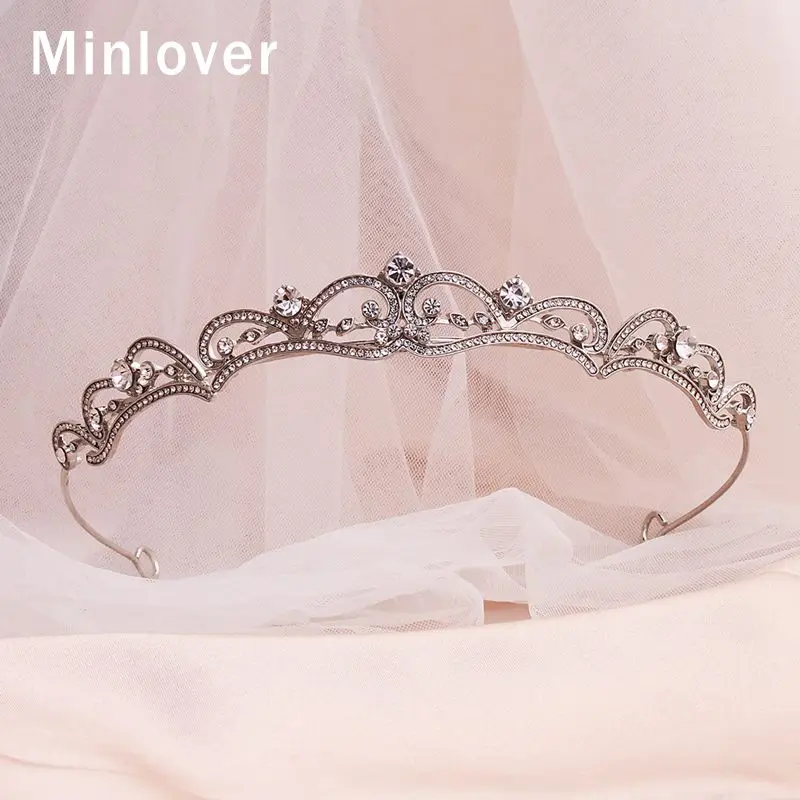 Посеребренный Minlover, простые стразы, Свадебные короны, диадемы, свадебные хрустальные короны для невесты, ободки для волос, ювелирная вуаль, аксессуары HG204 - Окраска металла: Посеребренный