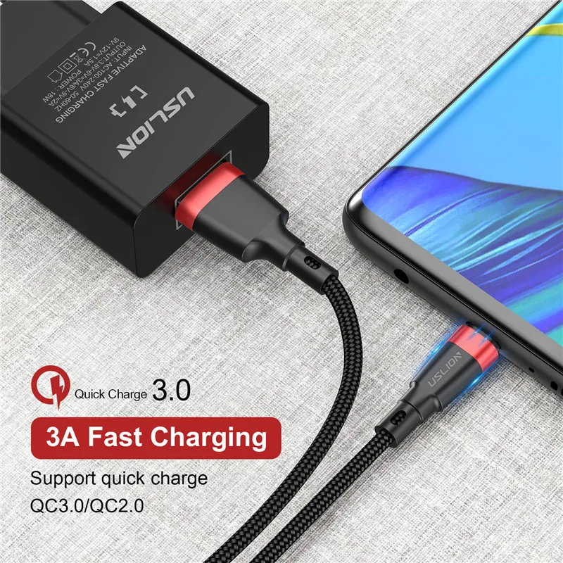 Кабель Micro USB USLION для Samsung Android кабель передачи данных QC 3 0 быстрой зарядки Xiaomi Redmi