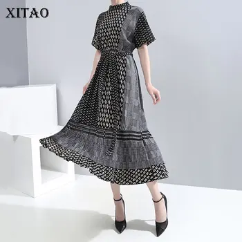 

XITAO Women Bandage Dress Fashion New Loose Patchwork Plaid Goddess Fan Casual Small Fresh Casual Style Loose Dress XJ4529