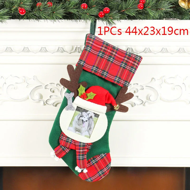 1PCs 44x23x19cm Рождественские чулки, носки, кошка, собака, лось, Navidad, год, мешок для конфет Рождество, украшения, рождественские елки, вечерние подарочные сумки для детей - Цвет: 1PCs 44x23x19cm