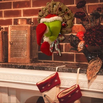 

Christmas Pendants Christmas Thief Stole Burlap Wreath With Poseable Plush Legs for 2021 Christmas Thanksgivings Decoration