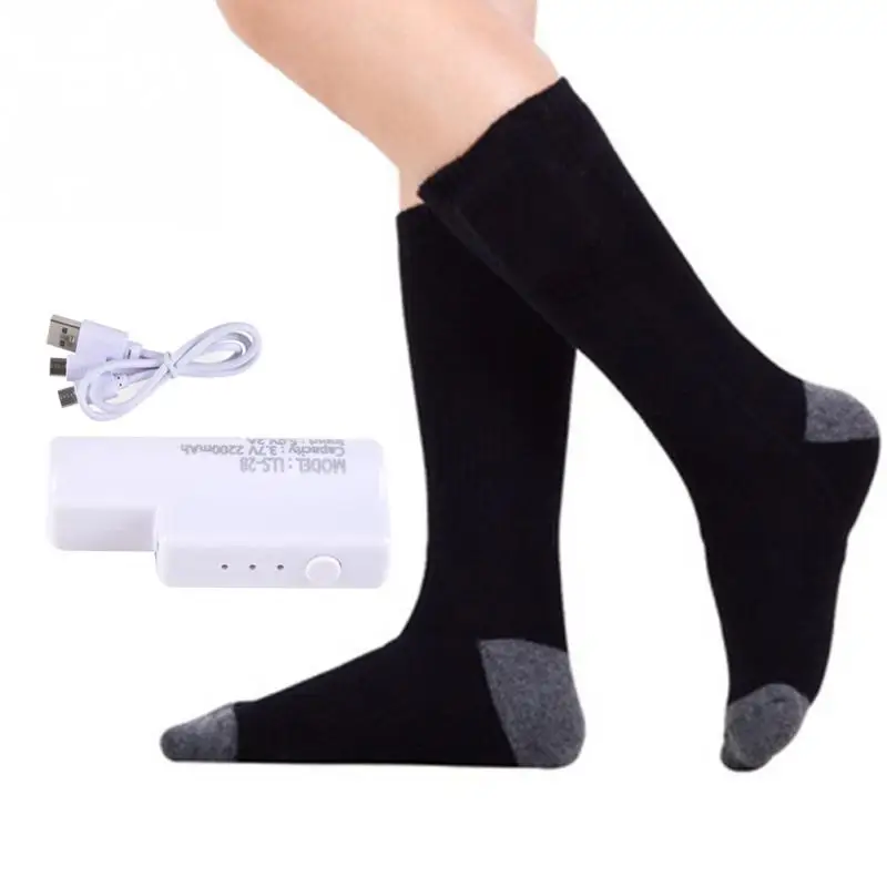 Утолщенные теплые носки с электрическим подогревом, перезаряжаемая батарея для женщин и мужчин, зимние уличные лыжные велосипедные спортивные носки с подогревом, новинка - Цвет: Black 1
