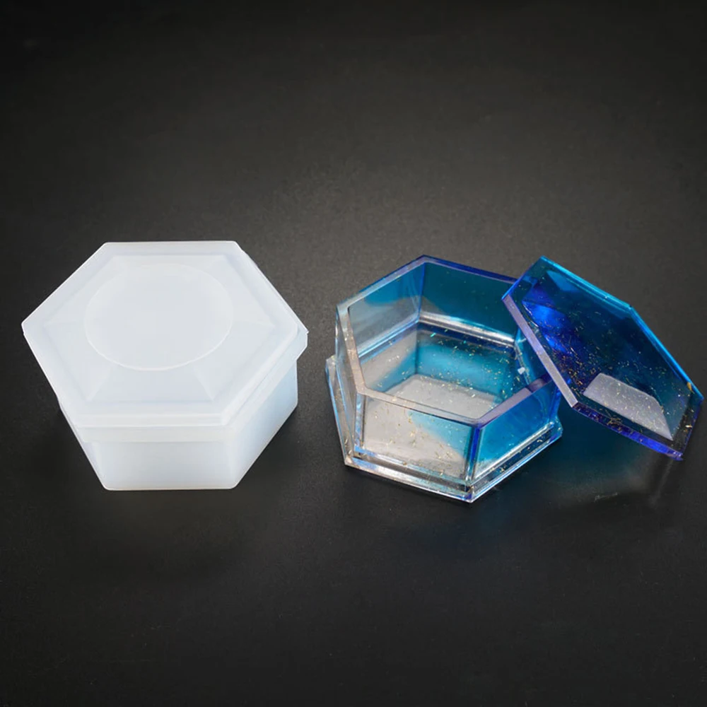 

2019 DIY crystal Epoxy Hexagonal Storage Box Clay Mold Jewelry Making Gift Box Hexagon Storage Box Mould wholesale Drop Shipping
