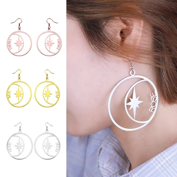 

AILIN Hiphop Stainless Steel Custom Name Earrings Women Personalize Big Nameplate Handmade Circle North Star Earring Party Gifts