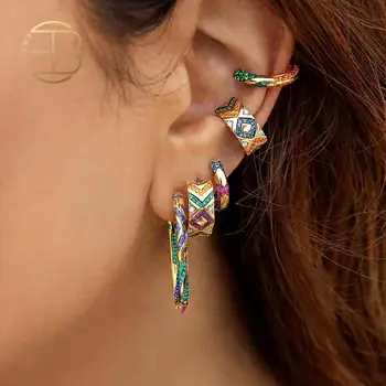 

2020 New Tribal Style Colorful Rhinestone Stripe Ear Cuffs For Women Geometirc Circle Rainbow Earring Set Bohemian Jewelry