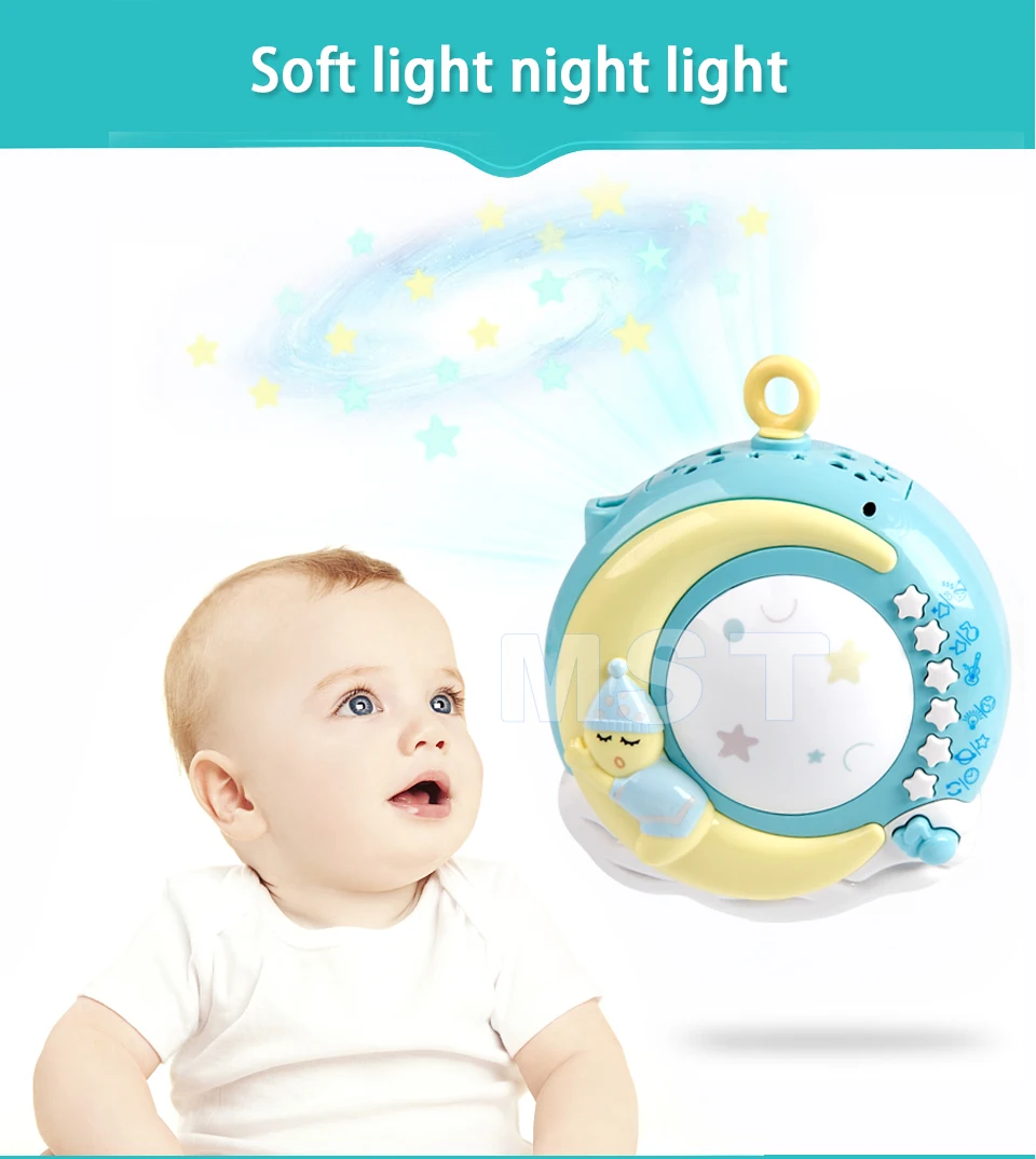Детские подвесные погремушки, держатель для мобильных игрушек, вращающаяся кроватка, кровать, колокольчик с музыкальной коробкой, проекция для 0-12 месяцев, новорожденный младенец