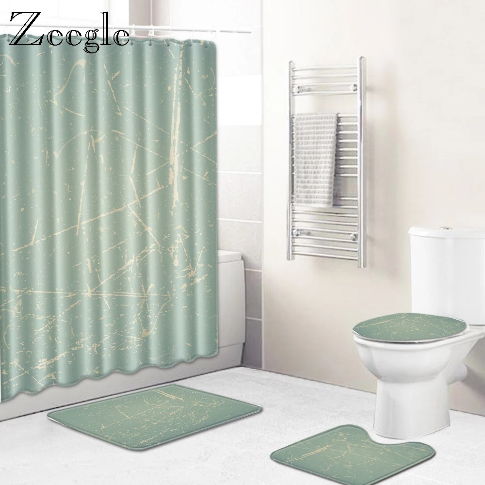 Zeegle Modern Bathmat Set Toilet Doormat Non Slip Toilet Polyester Cover Mat Waterproof Toilet Shower Curtain Toilet Lid Cover