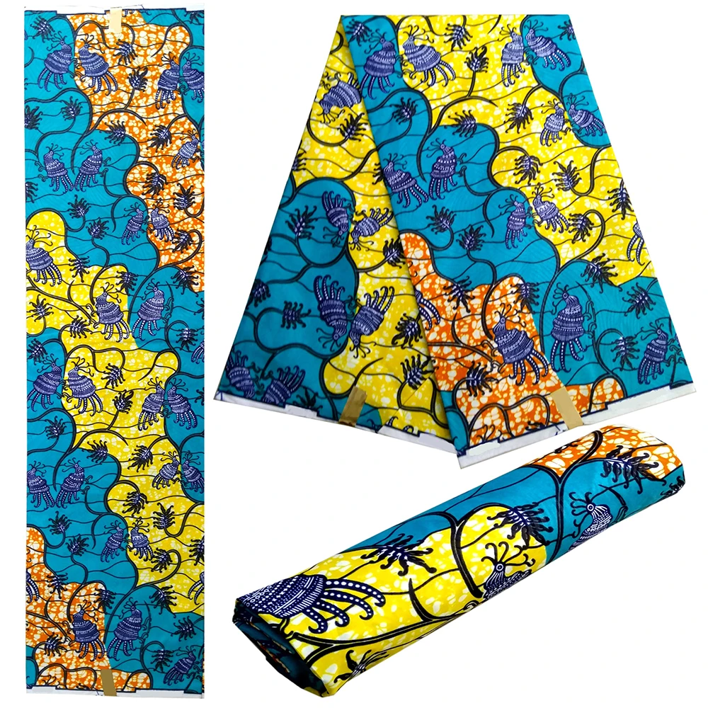 African Ankara Blue& Yellow Polyester Fabric Fashionable Dutch Wax African Veritable Pagne African Wax Dutch Fabric