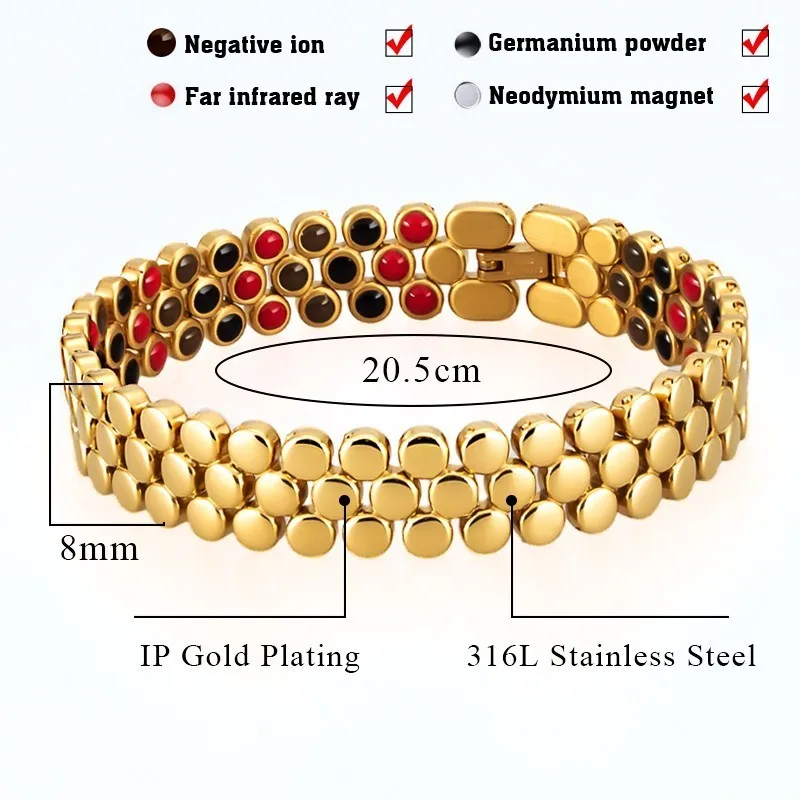 Магнитные массажные браслеты для женщин и мужчин, золотые браслеты из нержавеющей стали с мощными камнями, унисекс браслеты, браслет для потери веса