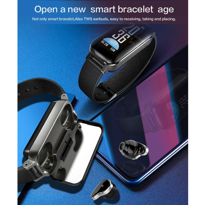 Умные Bluetooth наушники с функцией напоминания о звонках фитнес-браслет монитор сердечного ритма Смарт-браслет спортивные часы жизнь водонепроницаемый