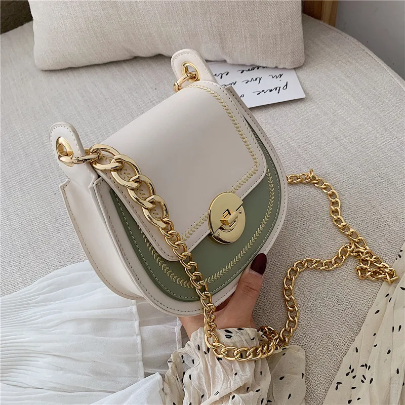 

Fashion bag women 2019 new foreign color shoulder bag Korean version of Joker chain slung saddle