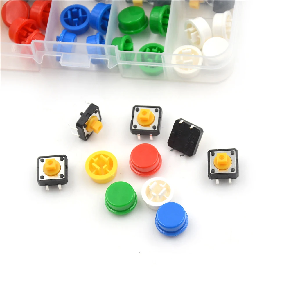 25PCS Tactile Push Button Switch Momentary 12*12*7.3MM Micro switch button + 25PCS Tact Cap(5 colors)