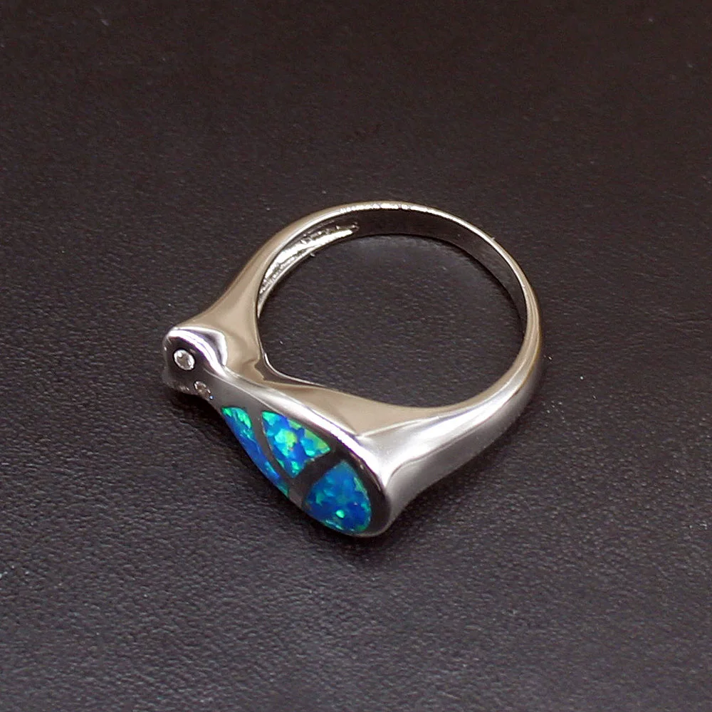 Gemstonefactory Jewelry Big Promotion Single Unique 925 Silver Australia Blue Opal Zircon Women Gifts Band Rings 6.5# 20214471