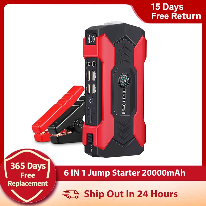 6 In 1 Car Jump Starter 20000mAh Power Bank Portable Car Battery