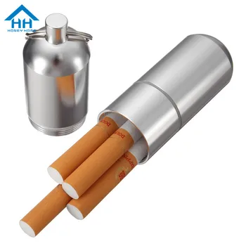 

1pc Silver Aluminum Alloy Cigarette Box Waterproof 4pcs Cigarete Case Pill Toothpick Capsule Holder with Keychain Mens Gift