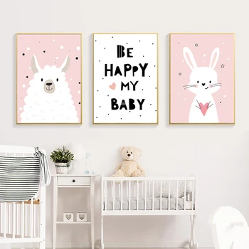 

Pink Sheep Rabbit Cat Cute Cartoon Wall Art Canvas Painting Pictures Wall Art Custom Poster for Kids Nursery Prints Baby Room