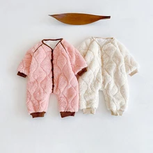 Winter Plush Warm Jumpsuits for Girls 2021 Soft Cotton Padded Baby Kids Rompers New Fashion Infants Clothes