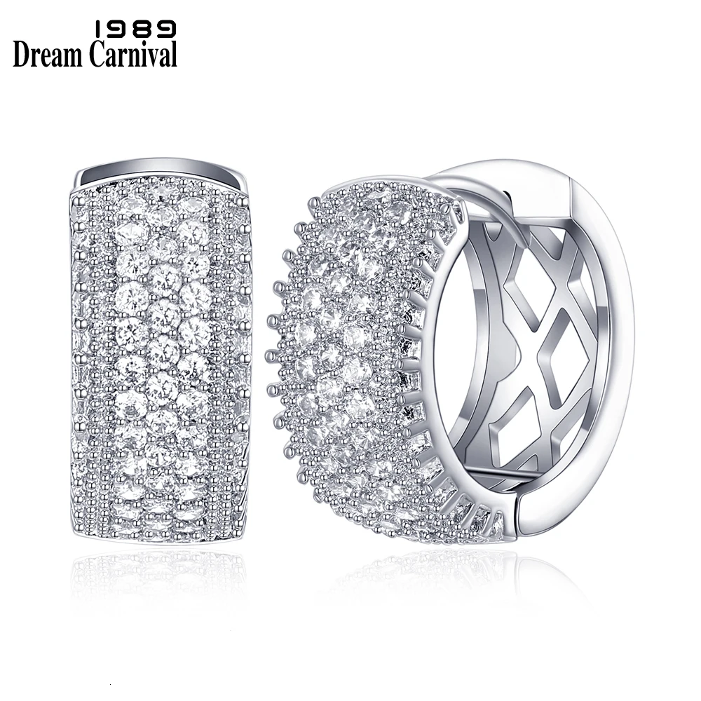 DreamCarnival 1989 New Arrivals Small Hoop Earrings for Women Rhodium Color Half White Cubic Zirconia Boucle d'oreille SE24113 (Rhodium Plated Clear) 7 He662dba03f0d4b6bb7f7d24f01ecce02R