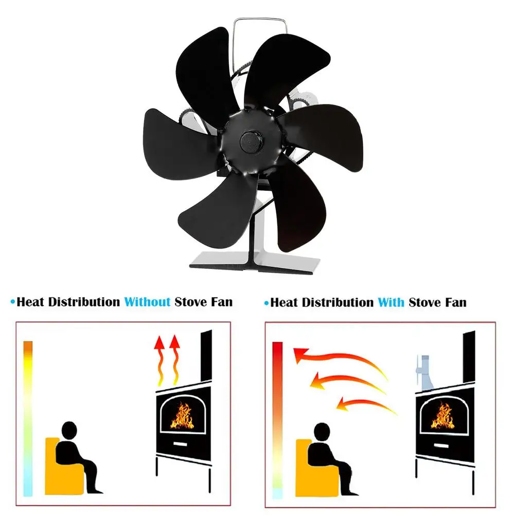 6-blade Fireplace Fan Quiet Safe Heat Powered Stove Fan Aluminum Alloy Fireplace Heating