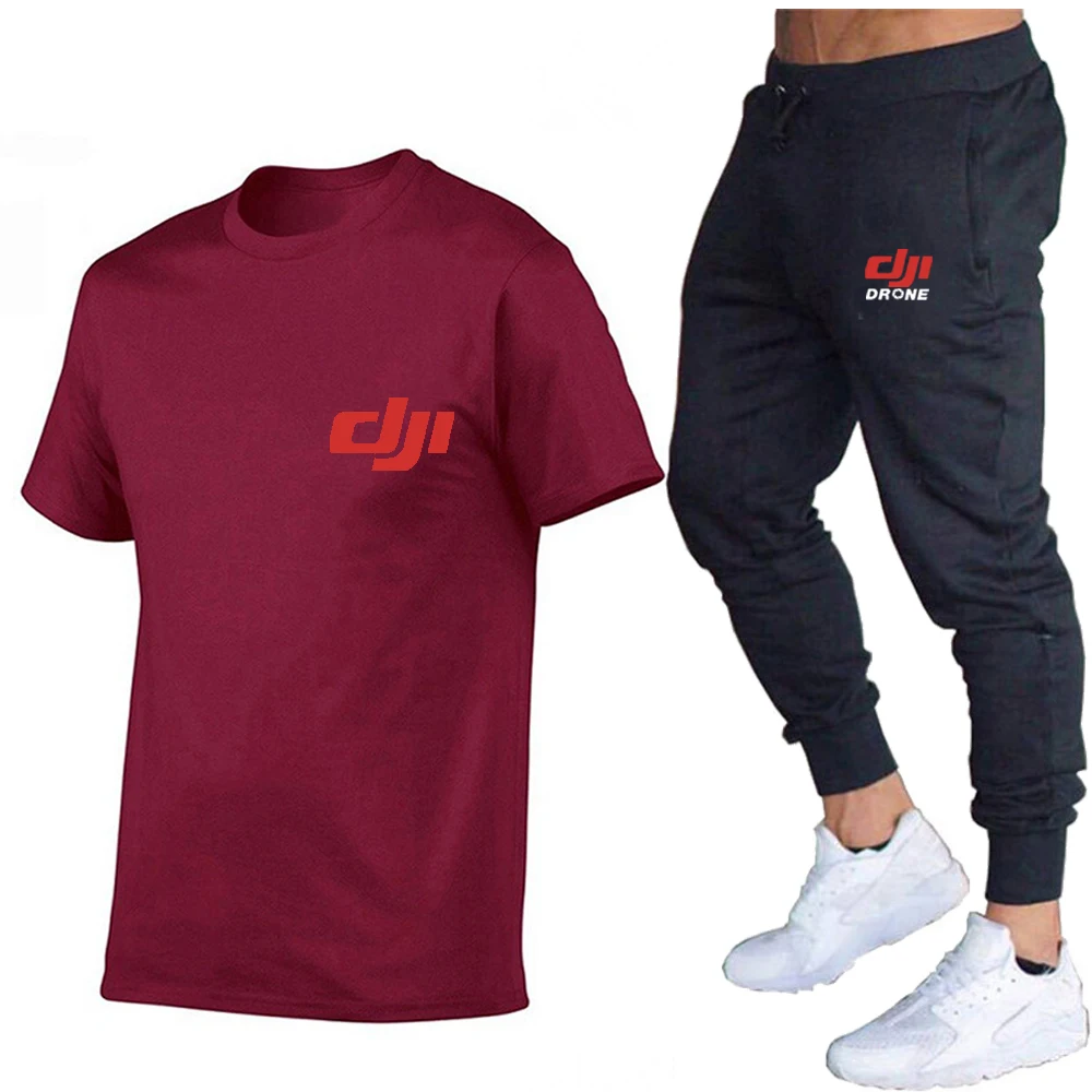 mens jogger sets Dji Professional Pilot Drone New Tracksuit Men casual Sets Printing T-shirt + pants 2-piece Suit Fashion Sportswear Tracksuit mens tracksuit set