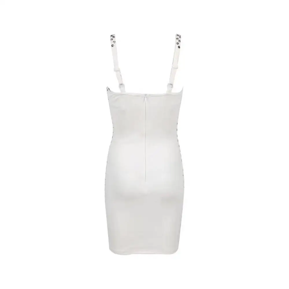 Летнее стильное сексуальное Белое Женское платье с v-образным вырезом, стразы,, дизайнерское вечернее платье, Vestido